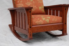 Detail pinned through tenons, beveled and arched front seat rail and Ebony inlay. 